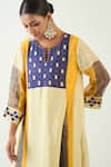 Shop_Shivani Bhargava_Yellow Cotton Silk Embroidered Thread Notched Roop Color Blocked Kurta _Online_at_Aza_Fashions