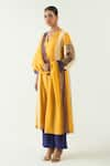 Buy_Shivani Bhargava_Yellow Cotton Silk Hand Embroidered Thread Notched Isha Kurta Set _at_Aza_Fashions