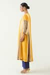 Shivani Bhargava_Yellow Cotton Silk Hand Embroidered Thread Notched Isha Kurta Set _at_Aza_Fashions