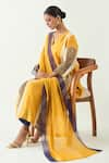 Buy_Shivani Bhargava_Yellow Cotton Silk Hand Embroidered Thread Notched Isha Kurta Set 