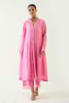 Buy_Shivani Bhargava_Pink Cotton Silk Hand Embroidered Thread Urvi A-line Kurta _at_Aza_Fashions