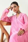 Shivani Bhargava_Pink Cotton Silk Hand Embroidered Thread Urvi A-line Kurta _at_Aza_Fashions