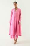 Buy_Shivani Bhargava_Pink Cotton Silk Hand Embroidered Thread Urvi A-line Kurta With Pant _at_Aza_Fashions