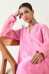 Shivani Bhargava_Pink Cotton Silk Hand Embroidered Thread Urvi A-line Kurta With Pant _at_Aza_Fashions