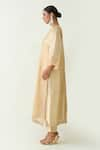 Buy_Shivani Bhargava_Beige Cotton Silk Woven Zari Stripe Notched Kaya Kurta _Online_at_Aza_Fashions