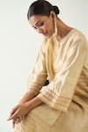 Shivani Bhargava_Beige Cotton Silk Woven Zari Stripe Notched Kaya Kurta _at_Aza_Fashions