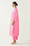 Shivani Bhargava_Pink Cotton Silk Woven Zari Stripe Notched Kaya Kurta _Online_at_Aza_Fashions