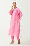 Buy_Shivani Bhargava_Pink Cotton Silk Woven Zari Stripe Notched Kaya Kurta _Online_at_Aza_Fashions