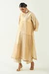 Buy_Shivani Bhargava_Beige Cotton Silk Handwoven Zari Stripe Notched Kaya Kurta With Pant _at_Aza_Fashions