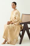 Shivani Bhargava_Beige Cotton Silk Handwoven Zari Stripe Notched Kaya Kurta With Pant _at_Aza_Fashions