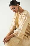 Buy_Shivani Bhargava_Beige Cotton Silk Handwoven Zari Stripe Notched Kaya Kurta With Pant 