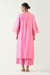 Shop_Shivani Bhargava_Pink Cotton Silk Handwoven Zari Stripe Notched Kaya Kurta Set _at_Aza_Fashions