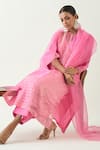 Buy_Shivani Bhargava_Pink Cotton Silk Handwoven Zari Stripe Notched Kaya Kurta Set 