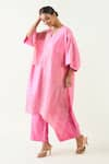 Buy_Shivani Bhargava_Pink Cotton Silk Handwoven Zari Stripe V-neck Kaya Kaftan _at_Aza_Fashions