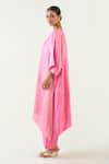 Buy_Shivani Bhargava_Pink Cotton Silk Handwoven Zari Stripe V-neck Kaya Kaftan _Online_at_Aza_Fashions