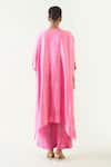 Shop_Shivani Bhargava_Pink Cotton Silk Handwoven Zari Stripe V-neck Kaya Kaftan With Pant _at_Aza_Fashions