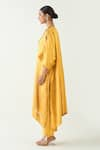 Buy_Shivani Bhargava_Yellow Silk With Gold Weave Embroidered Thread Notched Damani Kurta _Online_at_Aza_Fashions