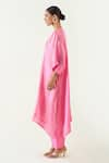 Buy_Shivani Bhargava_Pink Silk With Gold Weave Embroidered Thread Notched Damani Asymmetric Kurta _Online_at_Aza_Fashions