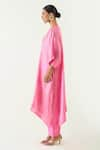 Shivani Bhargava_Pink Silk With Gold Weave Embroidered Thread Damani Asymmetric Kurta Pant _Online_at_Aza_Fashions