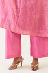 Shop_Shivani Bhargava_Pink Silk With Gold Weave Embroidered Thread Damani Asymmetric Kurta Pant _Online_at_Aza_Fashions