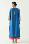 Shop_Shivani Bhargava_Blue Cotton Silk Hand Embroidered Thread Keyhole Leela Kurta _at_Aza_Fashions