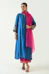 Buy_Shivani Bhargava_Blue Cotton Silk Hand Embroidered Thread Keyhole Leela Kurta Set _at_Aza_Fashions