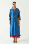 Buy_Shivani Bhargava_Blue Cotton Silk Hand Embroidered Thread Keyhole Leela Kurta Set _Online_at_Aza_Fashions