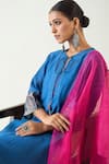 Shop_Shivani Bhargava_Blue Cotton Silk Hand Embroidered Thread Keyhole Leela Kurta Set 