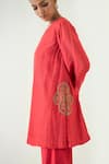 Shivani Bhargava_Red Cotton Silk Hand Embroidered Dabka Round Siya Tunic _at_Aza_Fashions