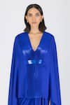 Buy_Amit Aggarwal_Blue Satin Chiffon Embellishment Metallic Open Draped Cape With Belt _Online_at_Aza_Fashions