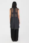 Shop_Amit Aggarwal_Black Sheer Check Plain Shawl Collar Metallic Pleated Cape _at_Aza_Fashions