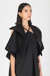 Buy_Amit Aggarwal_Black Poplin Embellishment Stitchline Collar Metallic Placement Cape _Online_at_Aza_Fashions