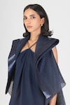 Amit Aggarwal_Blue Sheer Check Embellishment Metallic Collar Handwoven Cape _Online_at_Aza_Fashions