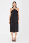 Buy_Amit Aggarwal_Black Poplin Embroidery Cord Halter Neck Border Dress _at_Aza_Fashions