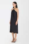 Amit Aggarwal_Black Poplin Embroidery Cord Halter Neck Border Dress _Online_at_Aza_Fashions