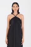 Buy_Amit Aggarwal_Black Poplin Embroidery Cord Halter Neck Border Dress _Online_at_Aza_Fashions