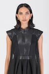 Amit Aggarwal_Black Sheer Check Woven Mandarin Collar Dress _Online_at_Aza_Fashions