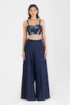 Buy_Amit Aggarwal_Blue Poplin Woven Checkered Notched Bustier _at_Aza_Fashions