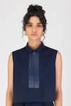 Amit Aggarwal_Blue Poplin Embroidery Cord Collar Yoke Cropped Shirt _Online_at_Aza_Fashions