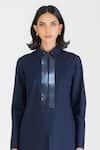 Amit Aggarwal_Blue Poplin Embellishment Tape Collar Metallic Shirt _Online_at_Aza_Fashions