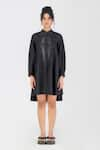 Buy_Amit Aggarwal_Black Poplin Embroidery Cord Mandarin Collar Wave Shirt Dress _at_Aza_Fashions