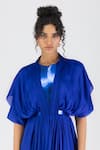 Buy_Amit Aggarwal_Blue Satin Chiffon Plain Round Metallic Pleated Layered Dress _Online_at_Aza_Fashions