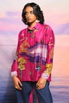 Buy_ANANYA AGRAWAL LABEL_Pink Chanderi Printed Botanical Collared Shirt With Pant _Online_at_Aza_Fashions