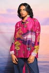 Buy_Ananya Agrawal Label_Pink Chanderi Collared Botanical Print Shirt _at_Aza_Fashions