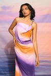 Shop Ananya Agrawal Label Purple Cotton Gradient Ombre Draped Midi Dress Online at Aza Fashions Shop_Ananya Agrawal Label_Purple Cotton Gradient Ombre Draped Midi Dress _Online_at_Aza_Fashions