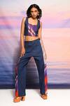 Buy_Ananya Agrawal Label_Purple Denim Round Neck Gradient Print Front Zipper Corset _at_Aza_Fashions
