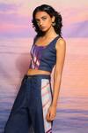 Shop_Ananya Agrawal Label_Purple Denim Round Neck Gradient Print Front Zipper Corset _Online_at_Aza_Fashions