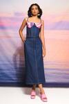 Buy_Ananya Agrawal Label_Blue Denim Scoop Neck Gradient Print Corset And Skirt Set _at_Aza_Fashions