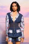 Buy Ananya Agrawal Label Blue Chanderi, Denim Jungle Print Blazer at Aza Fashions Buy_Ananya Agrawal Label_Blue Chanderi, Denim Jungle Print Blazer _at_Aza_Fashions