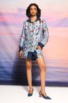 Buy Ananya Agrawal Label Blue Chanderi, Denim Collared Jungle Print Shirt And Shorts Set at Aza Fashions Buy_Ananya Agrawal Label_Blue Chanderi, Denim Collared Jungle Print Shirt And Shorts Set _at_Aza_Fashions